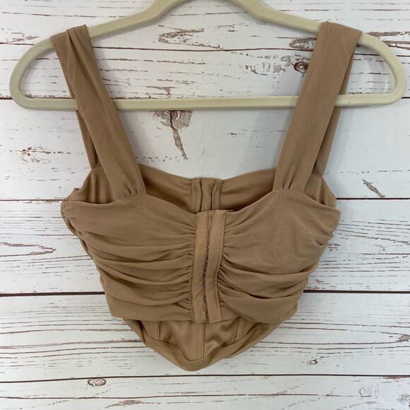 Windsor S Nude Tan Mesh Drape Sweetheart Corset Crop Tank Top - Picture 4 of 8